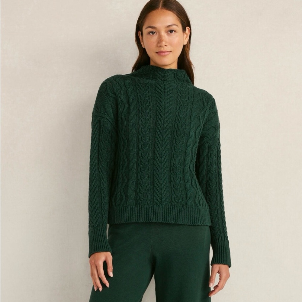 Haven Well Within Organic Cotton Cable Mock Neck Sweater in Green Size L. NWT